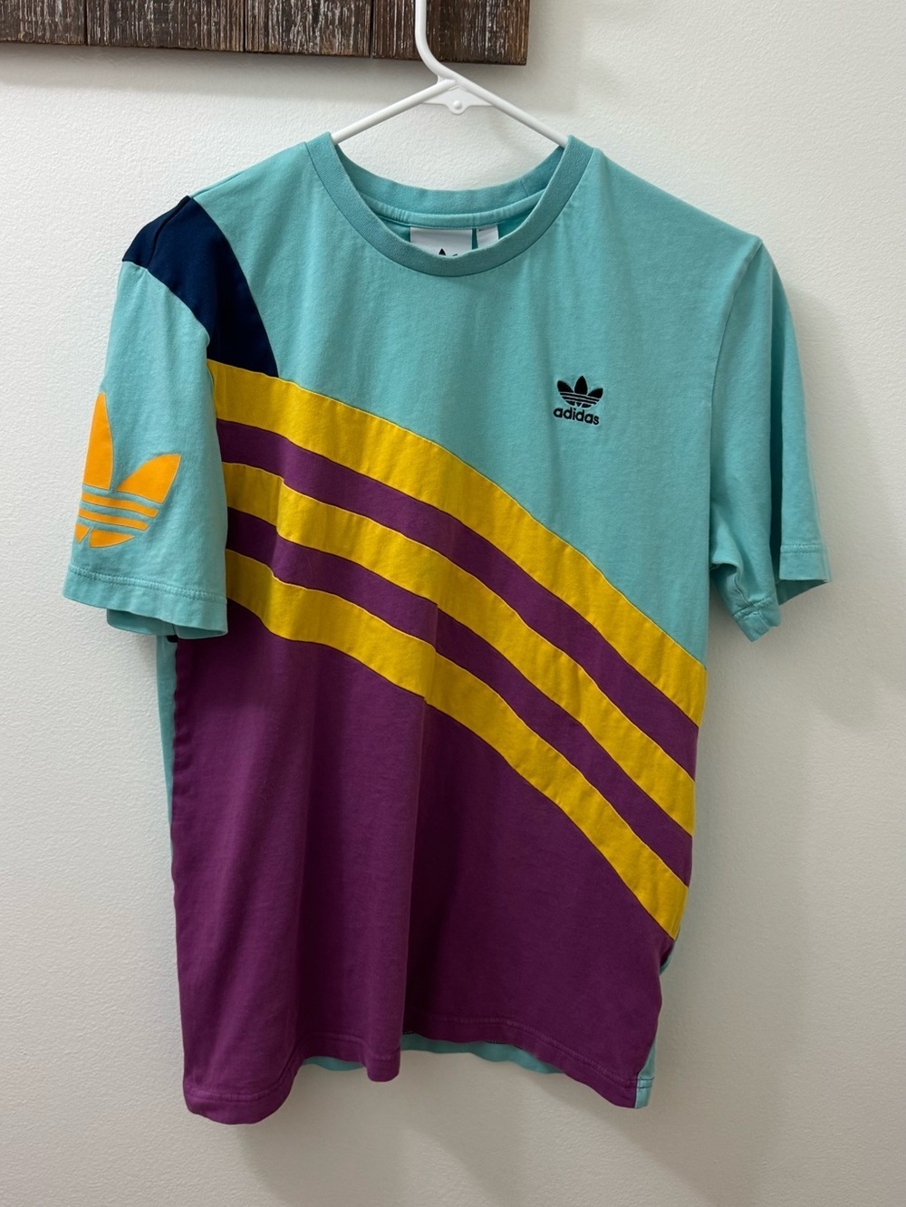 adidas Men’s Teal, Purple & Yellow Colorblock Short Sleeve Tee